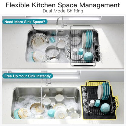 JASIWAY Black Dish Drying Rack in Sink with Mat, Cups and Utensil Holder - color: Black, size: For 12"-30"w Sink, with Mat