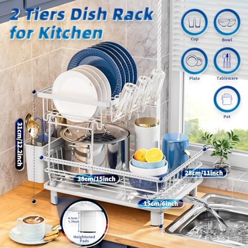 GAOKASE Dish Drying Rack,Stainless Steel-Dish Rack,Double Layer, - color: White 3
