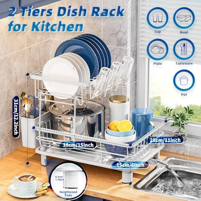 GAOKASE Dish Drying Rack,Stainless Steel-Dish Rack,Double Layer, - color: White 3