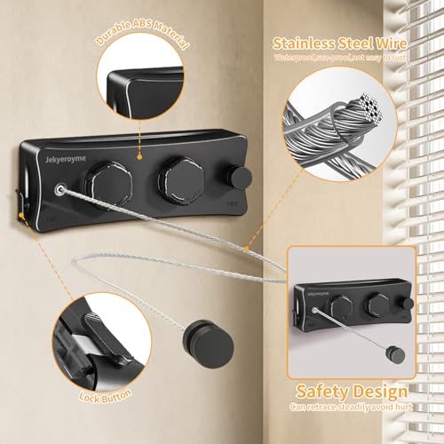Retractable Clothesline, 16.7 Ft Stainless Wire Double Clothes Line, Black - color: Black, size: Double Line