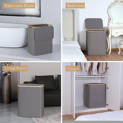IEGrow Laundry Hamper with Lid,150L Laundry Basket with 2 Mesh Bags,Grey - color: Grey, size: 150L