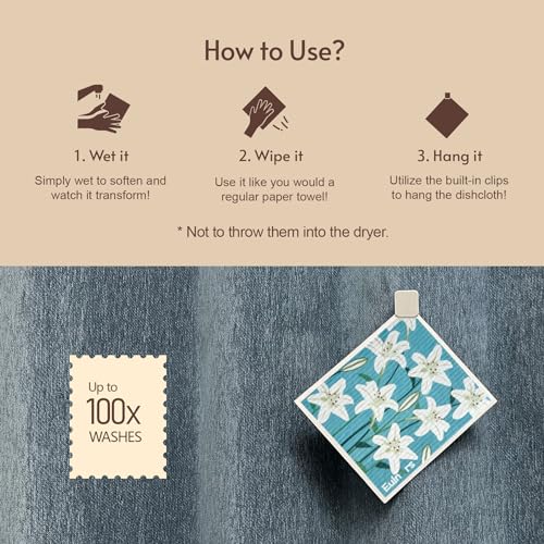 Eulnars Swedish Dishcloths for Kitchen, 8 Pack Flower Reusable Paper Towels Washable, Non-Scratch Swedish Kitchen Towels, Super Absorbent Cellulose Dish Cloths, Eco Friendly Gifts - color: Sunflower