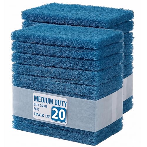 KLEEN HANDLER Medium Duty Cleaning Scrub Pad, Pack of 20,Blue, 10 x 4.6 in - color: Blue, size: Pack of 20