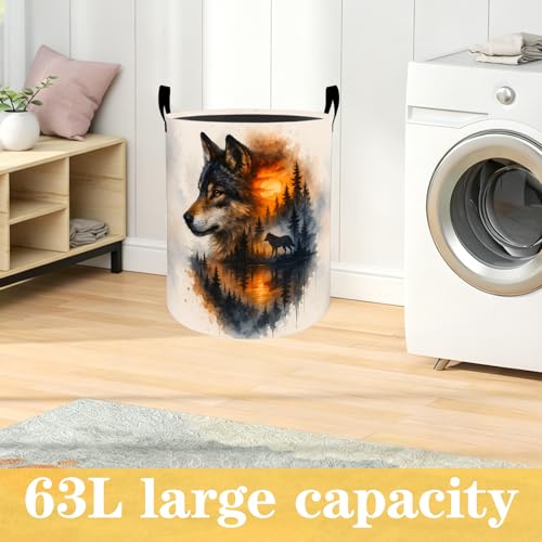 Forest Wolf Oxford Cloth Laundry Basket with Handles 19.7"X15.7" - color: Wolf