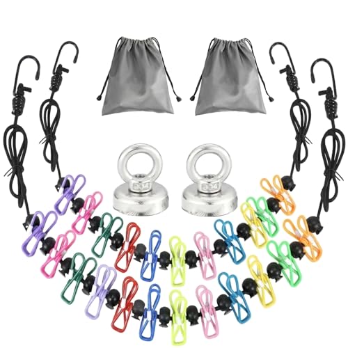 2 Pcs Travel Clothesline - Portable Retractable Clothesline Outdoor with 12 clothespins, Festival Camping Essentials with Anchor Hooks - Colorful Elastic Cord