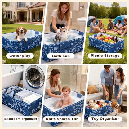 Foldable Dog Bathtub for Small to Medium Dogs & Cats Pool, Collapsible Pet Bath Tub for Shower/Kitchen Sink, Thickened Insulated Base, Portable & Space-Saving Puppy Wash Basin, Blue - color: Blue