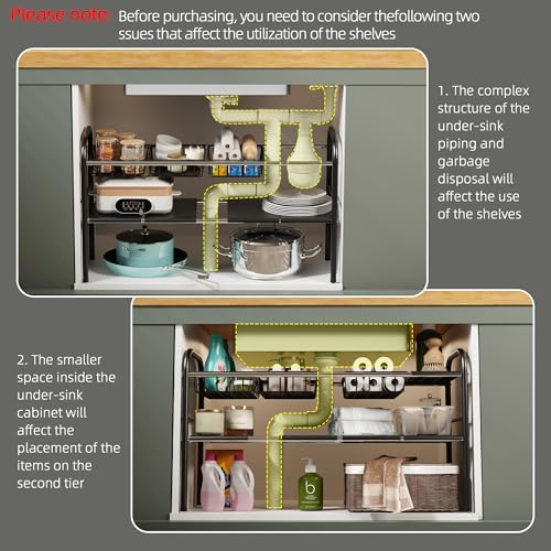 Under Sink Organizers and Storage,Expandable under cabinet organizer Shelf - size: 4 Panels and 4 Baskets