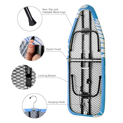 SheeChung Small Ironing Board 12"x32",Mini Ironing Board with Metal Mesh - style: Blue Leaf-32x12