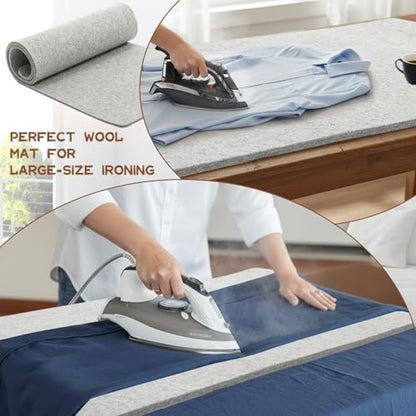 HunnmingRe 22" x 60" Wool Pressing Mat, Extra Large 100% New Zealand Wool Ironing Mat for Quilting Supplies, Sewing, Embroidery, 0.5 Thick Heat-Resistant Double Non-Slip Sided Ironing Pad - size: 22" X 60"