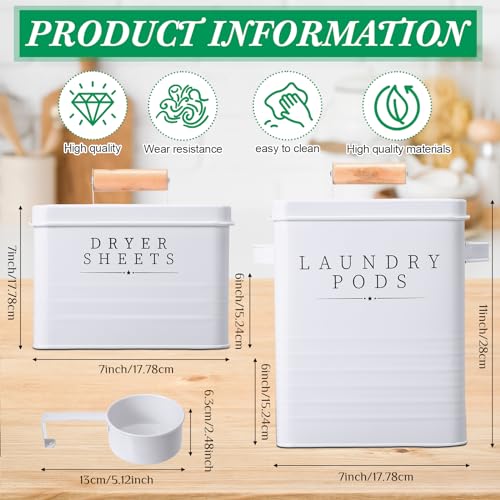 Yaocom 2 Pcs Laundry Pod Container for Farmhouse Laundry Decor, White - color: White