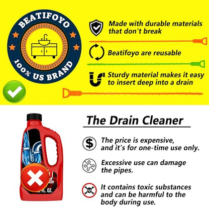 Drain Snake, Drain Clog Remover,Hair snake Tool Opener, sink snake for Sewer Kitchen Sink Bathroom Tub Toilet Clogged Drains Relief Cleaning Tool(1pc 25 Inch +1pc 20inch)