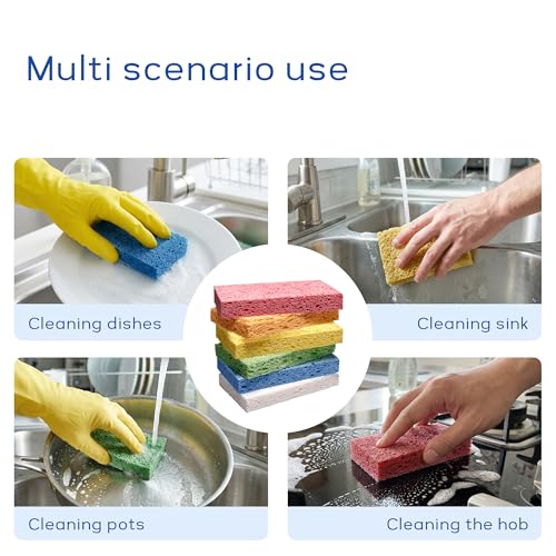 ARCLIBER 6 Pack Cellulose Scrub Sponges Non-Scratch Heavy Duty Kitchen - color: Multicolor, size: 6 Count (Pack of 1)