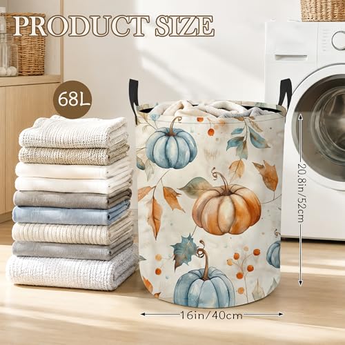 Fall Pumpkins Laundry Basket, Maple Leaves Collapsible Laundry Hamper Waterproof Oxford Cloth With Handles, Clothes Storage Bucket For Bathroom/Bedroom 16" x 20.8" - color: Fall Pumpkins