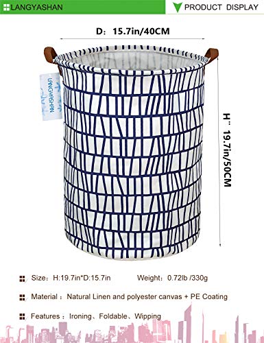 Round Laundry Basket Collapsible Storage Hamper Organizer Blue Stripes - color: Blue Stripes