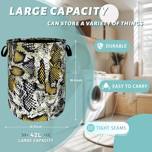 Retro Snake Laundry Basket Oxford Cloth Foldable Hamper 18.9x16.5 In - color: Retro Snake Texture Snake