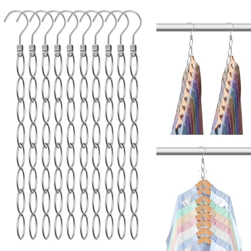 80 Holes Clothing Chain Hangers: 10 Pack Metal Space Saving Hangers