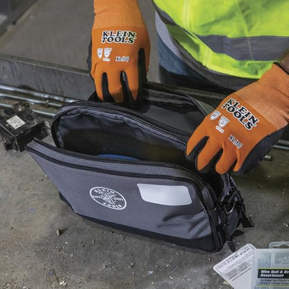 KLEIN TOOLS Tool Pouch, Dual Compartments, Heavy-Duty Tool Bag Organizer, Multipurpose Bag - size: 12" x 7"