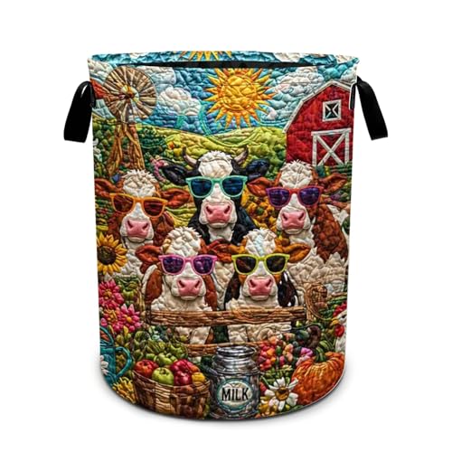 Cow Laundry Basket Foldable Oxford Laundry Hamper With Handle For Room Bathroom Bedroom - color: Cow