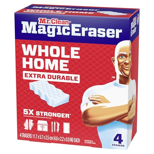 Mr. Clean Magic Eraser Sponge, All Purpose Cleaner, Cleaning Scrubber, Wall, Sneaker, Kitchen, Bathroom, Shower Cleaner, Cleaning Supplies, Melamine Sponge, Cleaning Pads, Extra Durable, 4ct