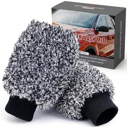 TAKAVU Car Wash Mitt, 2 Pack Microfiber, Scratch-Free (Black & White) - color: Black