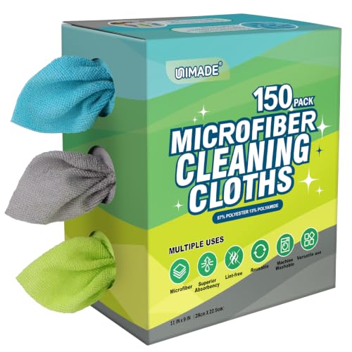 UNIMADE Microfiber Cleaning Cloth, 150 Pack Microfiber Towels for Cars - color: Blue & Grey & Green