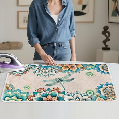 Bohemian Folding Ironing Mat Heat and Steam Resistant Dragonfly Ironing Pad 32 x 16 Inch Foldable Iron Mat for Table Top Washer,Dryer,Large Iron Board Mats Irons Pad - color: Bohemian Dragonfly