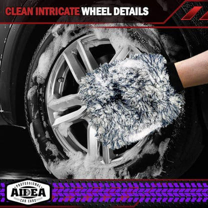 AIDEA Car Wash Mitt Microfiber, 1PK Wheel Cleaner Mitts, 7.12''X10.14'' - color: Dark Blue, size: 1PK-7.12''X10.14''