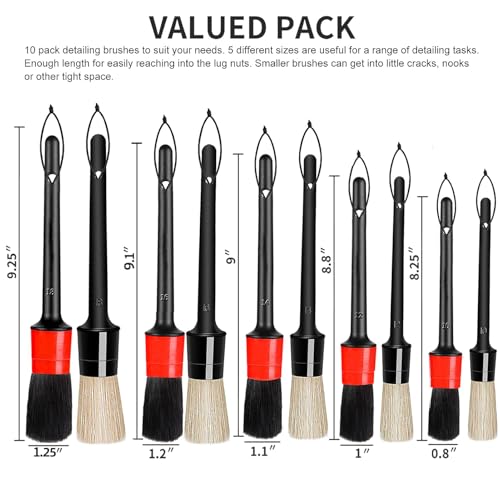 Detailing Brush Set - 10 Pcs Detail Brushes Car Detailing, Auto Boar Hair Car Detailing Kit for Cleaning Interior Exterior - Vehicles Wheels Leather Engine Dashboard