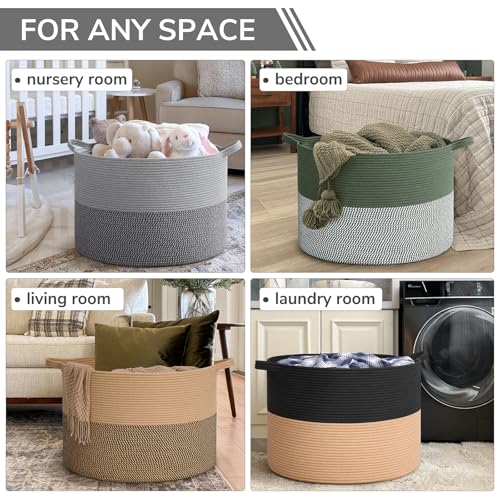INDRESSME 115L Extra Large Woven Rope Blanket Basket Living Room, Grey - color: Light & Dark Grey, size: 23.6"D x 15.7"H