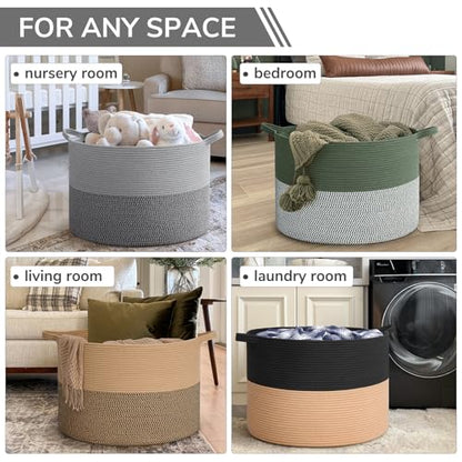 INDRESSME 115L Extra Large Woven Rope Blanket Basket Living Room, Grey - color: Light & Dark Grey, size: 23.6"D x 15.7"H