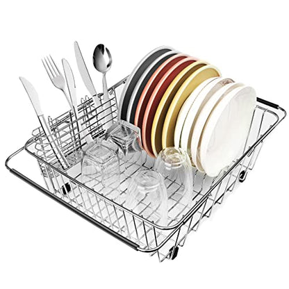 Sink Dish Drainer Rack, Expandable 304 Stainless Steel Drying Rack - color: Large Dish Drying Rack
