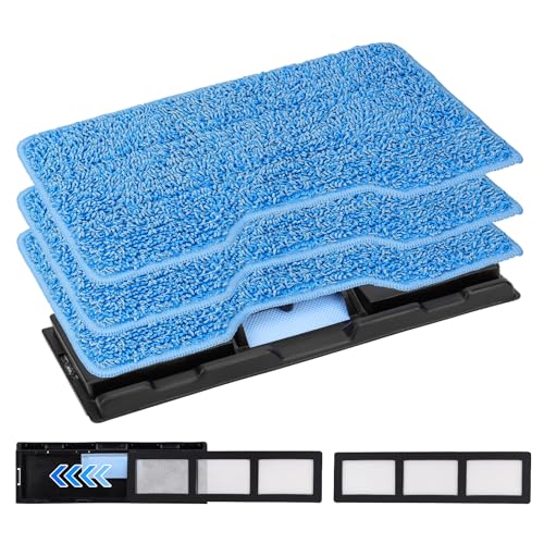 Reusable for Shark Vacmop Replacement Pads: Pad Refill Fit For Shark Wet Vacmop/Vacuum Mop Vac/Vac Mop/Mopvac VM252 VM200 VM200p12 VMP30 VM190 VM250 Cleaner With Dirt Chamber hard floor(1+2+3pack) - color: 1chamber + 2filters + 3bluepads