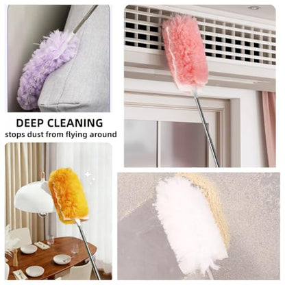 Heavy Duty Duster Refills, Disposable Dusters Kit for Cleaning Dusting Furniture Blind Ceiling Fan, Multi Surface 360 Feather Duster(10)+3FT Extended Handle（1） (pueple) - color: Pueple