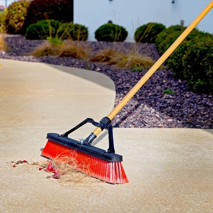 Libman Commercial 1292G Multi-Surface Industrial Push Broom with Brace, 65" Length, 24" Width, Black/Red/Wood (Pack of 4) (1292G)