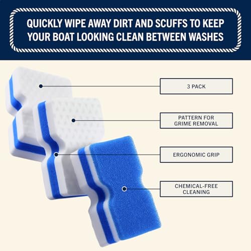 RainierSupplyCo Boat Scuff Eraser - Magic Boat Erasers for Cleaning Seats, Hulls, & Interiors - Non-Toxic & Safe for Vinyl, Leather & Fiberglass Surfaces - Ideal for Pontoon and Marine Cleaning Kits