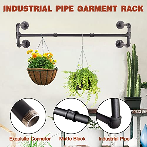 Wall Mounted Clothes Rack - 54" Industrial Pipe Clothing Garment Rack, Space-Saving Heavy Duty Detachable Black Iron Clothes Hanger Pole, Multi-Purpose Hanging Rod for Closet Storage, 4 Base - size: Black 54" x1 pcs(4Base)