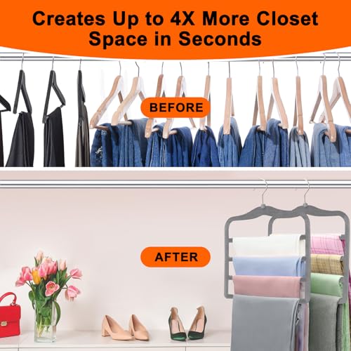 Closet Organizers and Storage, Magic Pants Hangers Space Saving, 4 Tiers Skirt Hangers, Jean Scarf Hangers, Closet Organizer Clothes Hangers, College Dorm Essentials Apartment Essentials-2 Pack - color: Gray, size: 2 Pack