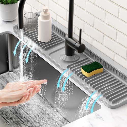 24'' Longer Faucet Mat for Kitchen Sink Water Splash Guard Behind Faucet - color: Gray, size: 24" x 5.5"