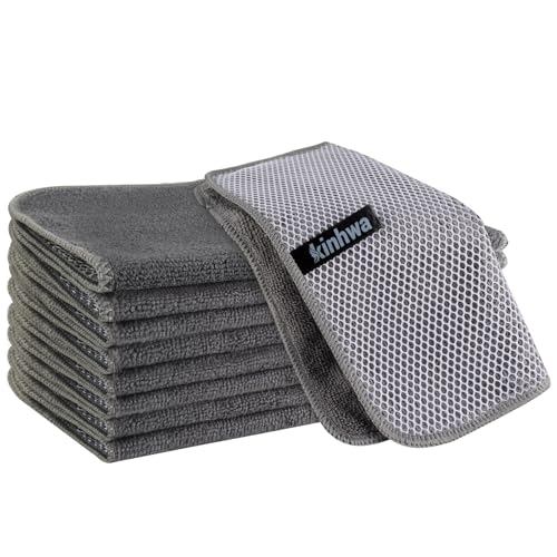 KinHwa Kitchen Dish Washcloths Microfiber Gray with Poly Scour Scrub Side - color: Gray, size: 10inchx10inch