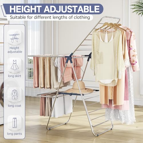 APEXCHASER Large Stainless Steel Clothes Drying Rack with 4 Wings - color: Regular Blue, size: 4 Wings