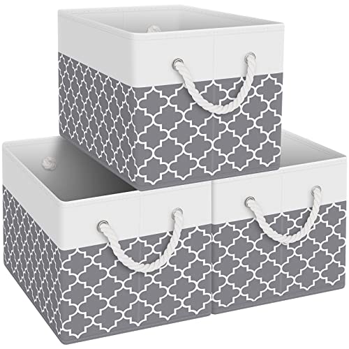 Fab totes Storage Bins Foldable Storage Baskets with Rope Handles - color: Clover Grey, size: 3pack