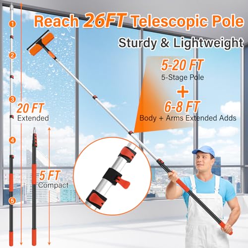 26FT High Reach Duster Cleaning Kit with 5-20 FT Extension Pole - size: Reach 26FT(20FT)