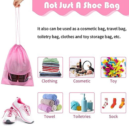 Pink Travel Shoe Bags - 5 Pcs Non-Woven Packing Bags with Clear Window - color: Pink, style: 5 Pack