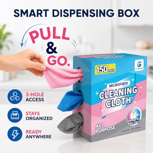 GLIMGLINT Microfiber Cleaning Cloth 150 Pack, Reusable Paper Towels 11 x 9 - color: Blue/Pink/Grey