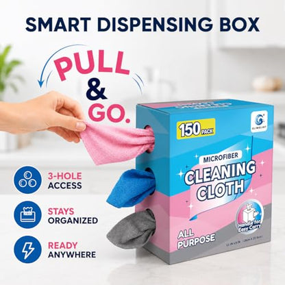 GLIMGLINT Microfiber Cleaning Cloth 150 Pack, Reusable Paper Towels 11 x 9 - color: Blue/Pink/Grey
