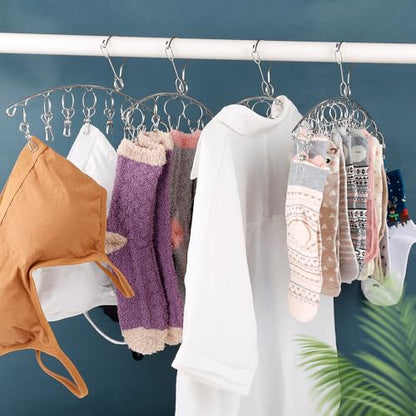 1pcs Stainless Steel Clothes Drying Hanger Windproof Rack Clips Sock Laundry Airer Hanger Underwear Holder,6-Clips