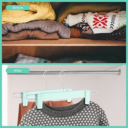 20 Pack Pants Hangers with Adjustable Non-Slip Clips Anti-Rust Hanging Hook for Trouser,Skirts,Jeans,Clothes Hangers Green - color: Green, size: 20 Pack