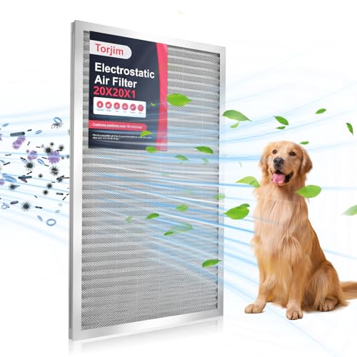 Torjim 20x20x1 MERV8 Washable & Reusable Electrostatic Air Filter - AC/HVAC Furnace Filter, Permanent, Breathe Fresher, Easy Install - size: 20x20x1