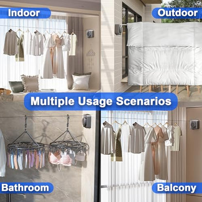 Retractable Clothesline Indoor Outdoor 16.2Ft Non-Sag(1, Gray) - color: Gray