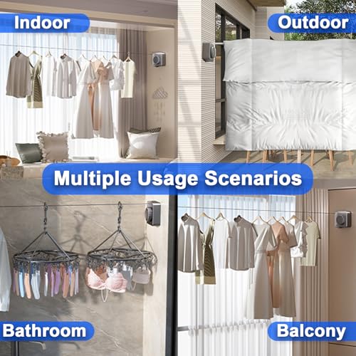 Retractable Clothesline Indoor Outdoor 16.2Ft Non-Sag(1, Gray) - color: Gray